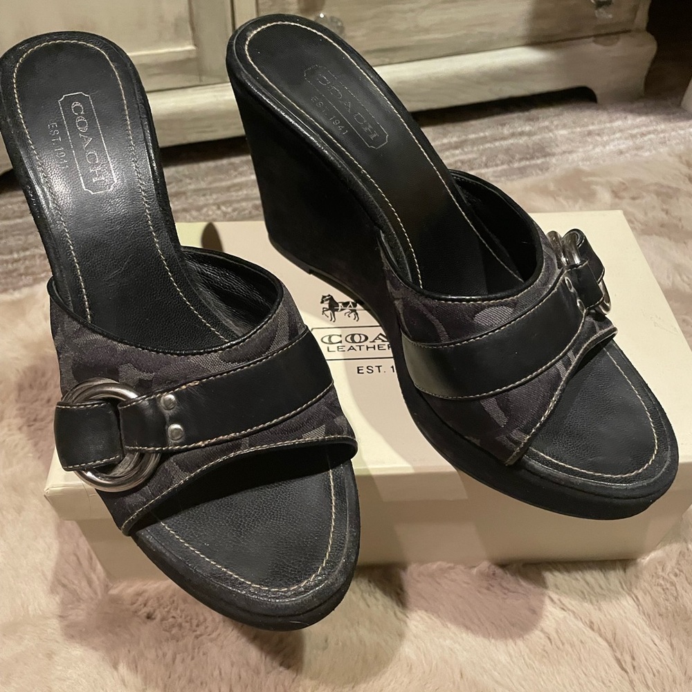 Coach platform open toe shoes
